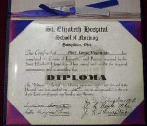 Saint Elizabeth's Hospital School of Nursing diploma, 1959